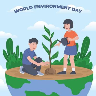 Boy And Girl Planting Tree For Earth