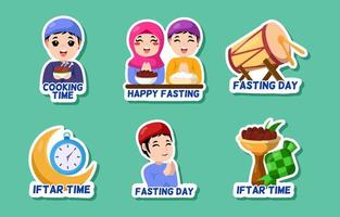 feliz ayuno ramadán y pegatina iftar vector