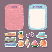 Journal Planner With Sticker Of Summer Doodle Element vector