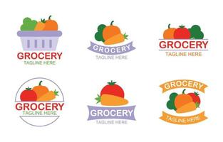colección de logotipos de productos frescos de comestibles vector