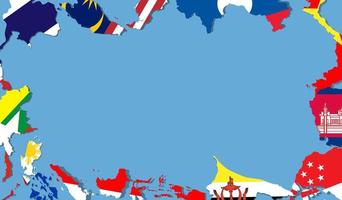 mapa de la bandera nacional de la asean en color cielo para espacio de copia vector