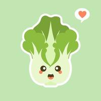 cute and kawaii Chinese cabbage character . Vegetables. Natural food, vegetarian, vegan and healthy nutrition. Flat vector illustration on a color background.