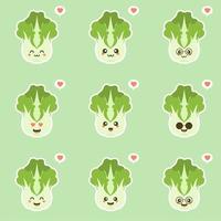 cute and kawaii Chinese cabbage character . Vegetables. Natural food, vegetarian, vegan and healthy nutrition. Flat vector illustration on a color background.