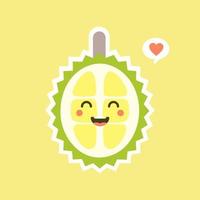 frutas durián divertidas y kawaii. lindo personaje durian con expresión facial y emoji. ilustración vectorial uso para tarjeta, afiche, pancarta, diseño web e impresión en camiseta. fácil de editar vector