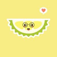 Funny and kawaii durian fruits. Cute Durian character with face expression and emoji . Vector illustration. Use for card, poster, banner, web design and print on t-shirt. Easy to edit.