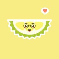 frutas durián divertidas y kawaii. lindo personaje durian con expresión facial y emoji. ilustración vectorial uso para tarjeta, afiche, pancarta, diseño web e impresión en camiseta. fácil de editar vector