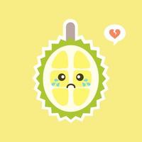 frutas durián divertidas y kawaii. lindo personaje durian con expresión facial y emoji. ilustración vectorial uso para tarjeta, afiche, pancarta, diseño web e impresión en camiseta. fácil de editar vector