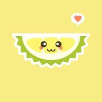Funny and kawaii durian fruits. Cute Durian character with face expression and emoji . Vector illustration. Use for card, poster, banner, web design and print on t-shirt. Easy to edit.