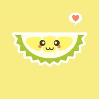 frutas durián divertidas y kawaii. lindo personaje durian con expresión facial y emoji. ilustración vectorial uso para tarjeta, afiche, pancarta, diseño web e impresión en camiseta. fácil de editar vector