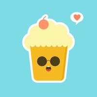 Cupcakes with cute face. kawaii Comic characters. Vector cartoon in flat style. can Use for card, mascot poster, banner, web design and print on t-shirt. Easy to edit.