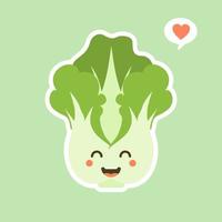 cute and kawaii Chinese cabbage character . Vegetables. Natural food, vegetarian, vegan and healthy nutrition. Flat vector illustration on a color background.