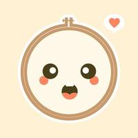 Cute And Kawaii Embroidery Hoop Vector Art Illustration. Brown wooden hoop for embroidery. Cross Stitch Hoop Icon, Frame Hoop For Needle Work,