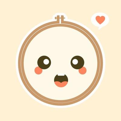 Cute And Kawaii Embroidery Hoop Vector Art Illustration. Brown wooden hoop for embroidery. Cross Stitch Hoop Icon, Frame Hoop For Needle Work,