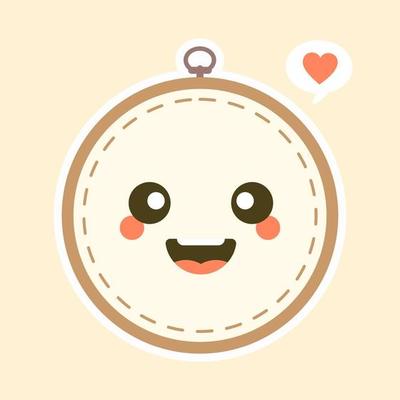 Cute And Kawaii Embroidery Hoop Vector Art Illustration. Brown wooden hoop for embroidery. Cross Stitch Hoop Icon, Frame Hoop For Needle Work,