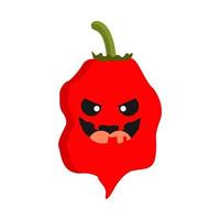 carolina reaper, el personaje de dibujos animados de ají más caliente con cara de miedo. puede usarse para mascota, perfecto para logo, web, ilustración impresa, culinaria, restaurante, cocina. diseño plano del segador de carolina vector