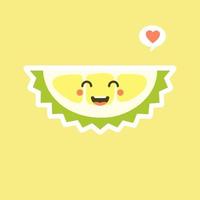 frutas durián divertidas y kawaii. lindo personaje durian con expresión facial y emoji. ilustración vectorial uso para tarjeta, afiche, pancarta, diseño web e impresión en camiseta. fácil de editar vector