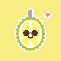 frutas durián divertidas y kawaii. lindo personaje durian con expresión facial y emoji. ilustración vectorial uso para tarjeta, afiche, pancarta, diseño web e impresión en camiseta. fácil de editar vector