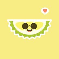 frutas durián divertidas y kawaii. lindo personaje durian con expresión facial y emoji. ilustración vectorial uso para tarjeta, afiche, pancarta, diseño web e impresión en camiseta. fácil de editar vector