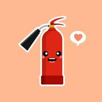 la llama de fuego emoji y el icono del extintor rojo están aislados en un fondo de color. signo de emoticono de energía de llama de dibujos animados caliente, símbolos llameantes. Ilustración de personaje kawaii de vector de diseño plano.