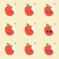 ilustraciones de diseño de personajes de manzana mordida. colección de personajes de frutas ilustración vectorial de un personaje de manzana divertido y sonriente. vector