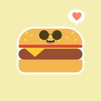 Burger. Cute and kawaii fast food vector character set isolated on color background