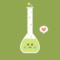 Ilustración de vector de diseño plano químico de matraz volumétrico de carácter kawaii y lindo. experimento científico, elementos de laboratorio de investigación de estilo plano, química, biología, física, farmacéutica, medicina