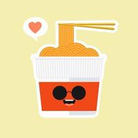 Cute and kawaii instant ramen cup character in flat style. Noodle cup with chopstick cartoon illustration with emoji and expression. Can use for restaurant, resto, mascot, chinese. japanese, asian vector