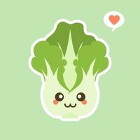 cute and kawaii Chinese cabbage character . Vegetables. Natural food, vegetarian, vegan and healthy nutrition. Flat vector illustration on a color background.