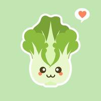 cute and kawaii Chinese cabbage character . Vegetables. Natural food, vegetarian, vegan and healthy nutrition. Flat vector illustration on a color background.