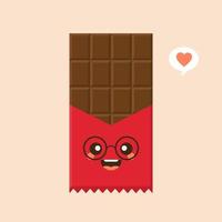 lindo y kawaii icono de personaje de barra de chocolate. ilustración plana del icono de vector de barra de chocolate para diseño web. emoticono de chocolate o emoji