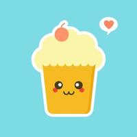 Cupcakes with cute face. kawaii Comic characters. Vector cartoon in flat style. can Use for card, mascot poster, banner, web design and print on t-shirt. Easy to edit.