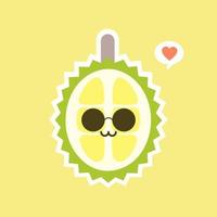 frutas durián divertidas y kawaii. lindo personaje durian con expresión facial y emoji. ilustración vectorial uso para tarjeta, afiche, pancarta, diseño web e impresión en camiseta. fácil de editar vector