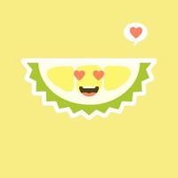 Funny and kawaii durian fruits. Cute Durian character with face expression and emoji . Vector illustration. Use for card, poster, banner, web design and print on t-shirt. Easy to edit.
