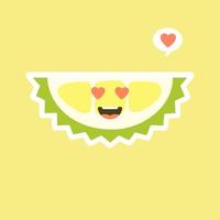 frutas durián divertidas y kawaii. lindo personaje durian con expresión facial y emoji. ilustración vectorial uso para tarjeta, afiche, pancarta, diseño web e impresión en camiseta. fácil de editar vector