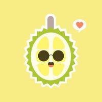 frutas durián divertidas y kawaii. lindo personaje durian con expresión facial y emoji. ilustración vectorial uso para tarjeta, afiche, pancarta, diseño web e impresión en camiseta. fácil de editar vector