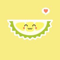 frutas durián divertidas y kawaii. lindo personaje durian con expresión facial y emoji. ilustración vectorial uso para tarjeta, afiche, pancarta, diseño web e impresión en camiseta. fácil de editar vector