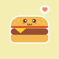 hamburguesa. conjunto de caracteres de vector de comida rápida lindo y kawaii aislado sobre fondo de color