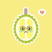 frutas durián divertidas y kawaii. lindo personaje durian con expresión facial y emoji. ilustración vectorial uso para tarjeta, afiche, pancarta, diseño web e impresión en camiseta. fácil de editar vector