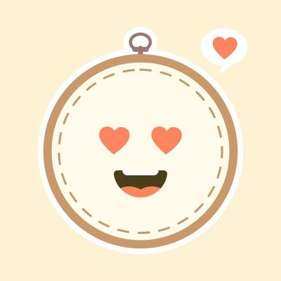 Cute And Kawaii Embroidery Hoop Vector Art Illustration. Brown wooden hoop for embroidery. Cross Stitch Hoop Icon, Frame Hoop For Needle Work,