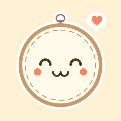 Cute And Kawaii Embroidery Hoop Vector Art Illustration. Brown wooden hoop for embroidery. Cross Stitch Hoop Icon, Frame Hoop For Needle Work,