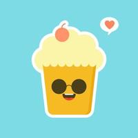 Cupcakes with cute face. kawaii Comic characters. Vector cartoon in flat style. can Use for card, mascot poster, banner, web design and print on t-shirt. Easy to edit.