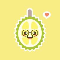 Funny and kawaii durian fruits. Cute Durian character with face expression and emoji . Vector illustration. Use for card, poster, banner, web design and print on t-shirt. Easy to edit.