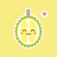 frutas durián divertidas y kawaii. lindo personaje durian con expresión facial y emoji. ilustración vectorial uso para tarjeta, afiche, pancarta, diseño web e impresión en camiseta. fácil de editar vector