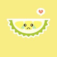 frutas durián divertidas y kawaii. lindo personaje durian con expresión facial y emoji. ilustración vectorial uso para tarjeta, afiche, pancarta, diseño web e impresión en camiseta. fácil de editar vector