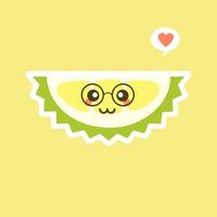 frutas durián divertidas y kawaii. lindo personaje durian con expresión facial y emoji. ilustración vectorial uso para tarjeta, afiche, pancarta, diseño web e impresión en camiseta. fácil de editar vector