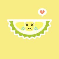 frutas durián divertidas y kawaii. lindo personaje durian con expresión facial y emoji. ilustración vectorial uso para tarjeta, afiche, pancarta, diseño web e impresión en camiseta. fácil de editar vector