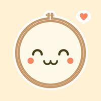 Cute And Kawaii Embroidery Hoop Vector Art Illustration. Brown wooden hoop for embroidery. Cross Stitch Hoop Icon, Frame Hoop For Needle Work,