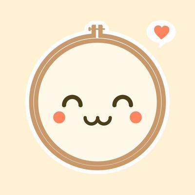 Cute And Kawaii Embroidery Hoop Vector Art Illustration. Brown wooden hoop for embroidery. Cross Stitch Hoop Icon, Frame Hoop For Needle Work,