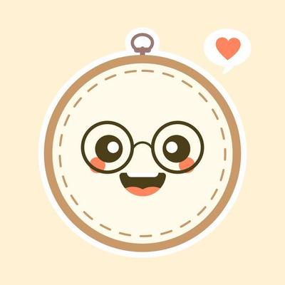 Cute And Kawaii Embroidery Hoop Vector Art Illustration. Brown wooden hoop for embroidery. Cross Stitch Hoop Icon, Frame Hoop For Needle Work,