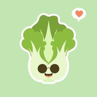 cute and kawaii Chinese cabbage character . Vegetables. Natural food, vegetarian, vegan and healthy nutrition. Flat vector illustration on a color background.